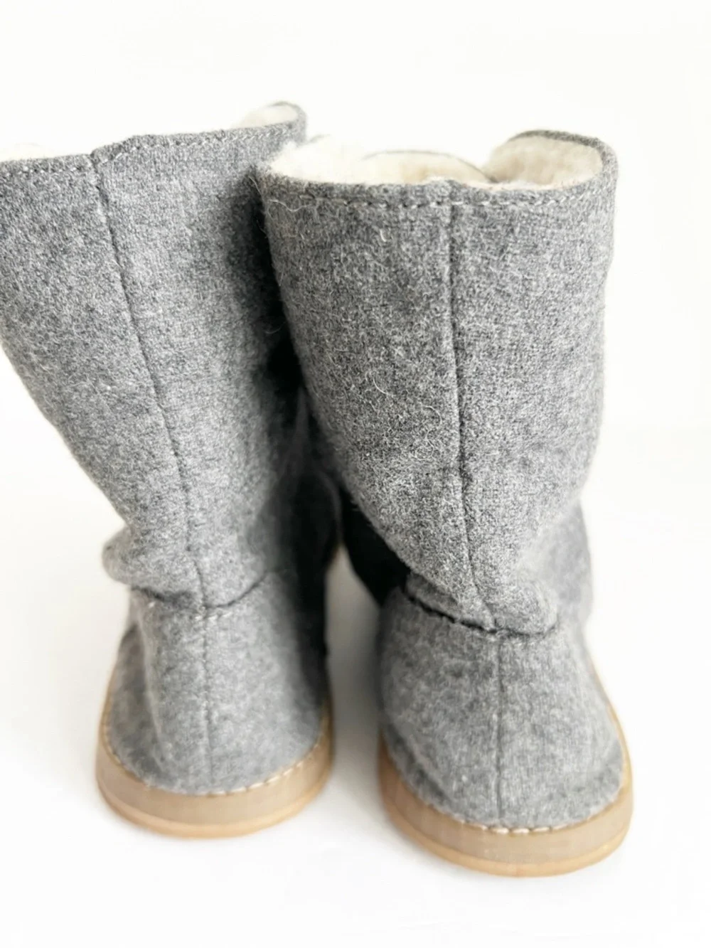 SZ 8 Gray Felt Lace-Up High-Top Boots Wool Lining